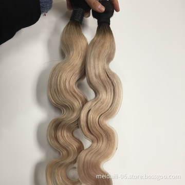 Ombre color 100% cuticle aligned body wave human hair weave bundles mink virgin Brazilian hair weave blonde color body wave